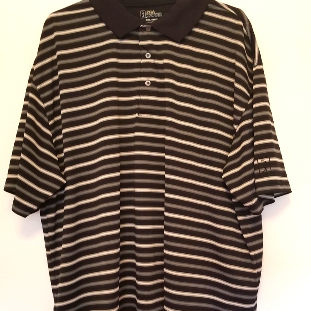 PGA Tour Airflux Short Sleeve Polo Mens Size 3XL Black Striped Golf Polyester.